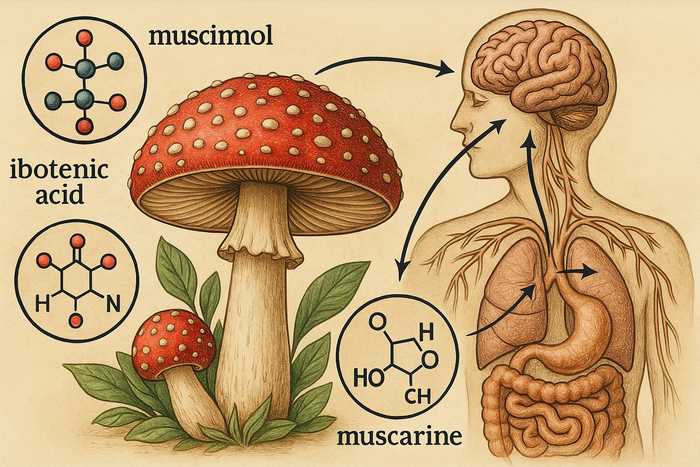 How do fly agaric active compounds affect the human body article cover